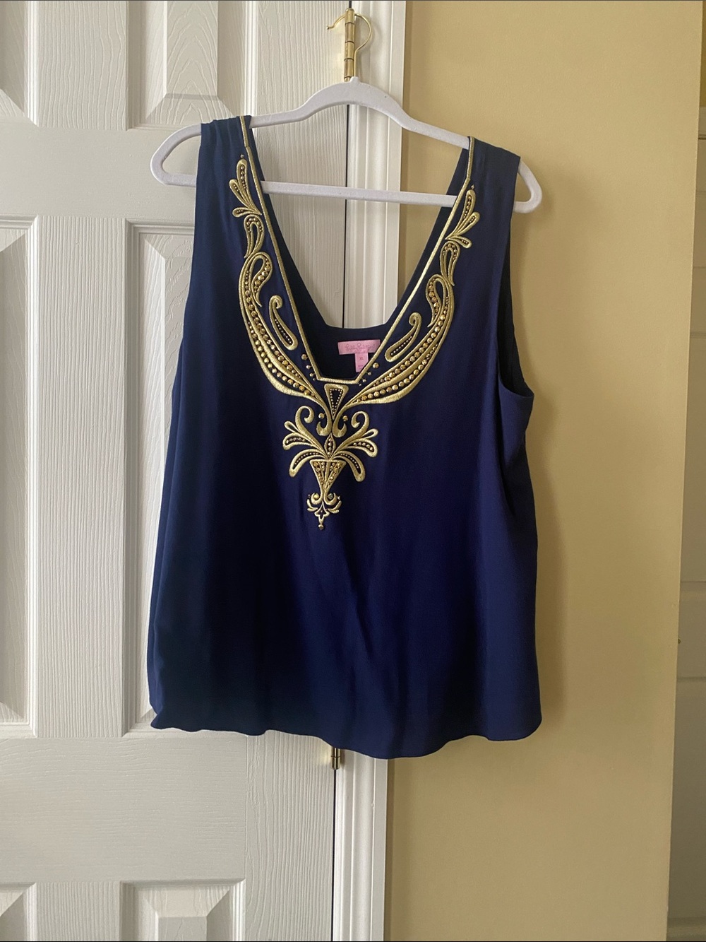 Lilly Pulitzer Navy Sleeveless Top with Gold Embroidery